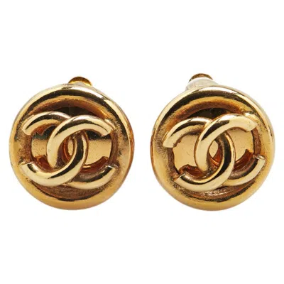 Pre-owned Chanel Vintage Coco Mark Round Earrings Gold