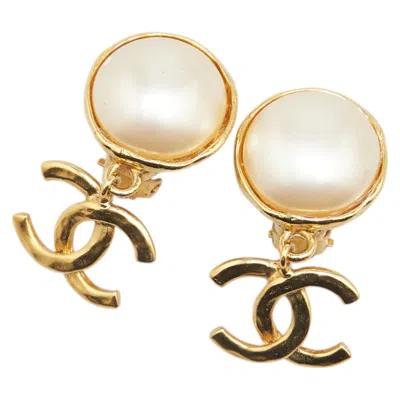 Pre-owned Chanel Vintage Coco Mark Swing Earrings Gold Plated