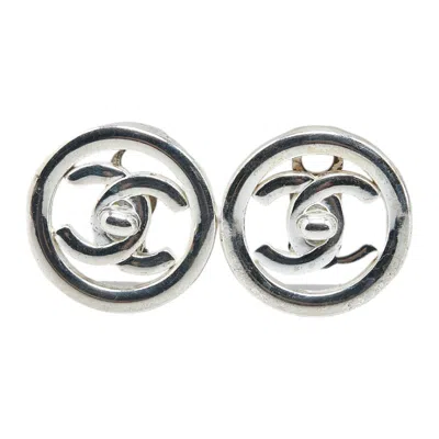 Pre-owned Chanel Vintage Coco Mark Turnlock Earrings Silver Metal