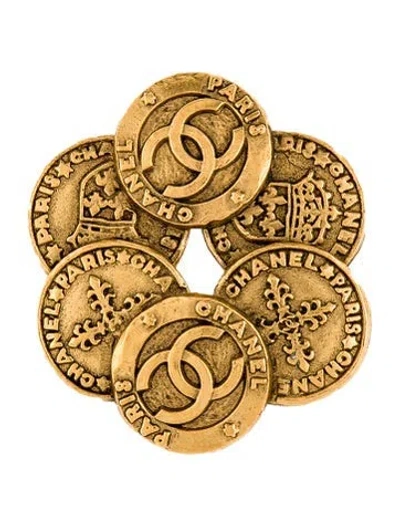 Pre-owned Chanel Vintage Coin Medallion Brooch In Multi