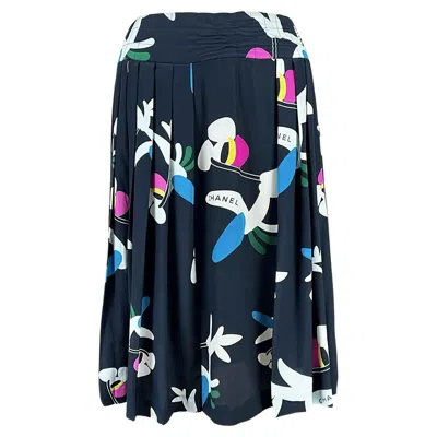 Pre-owned Chanel Vintage Collectors Cc Planes Pleated Skirt 36 Fr In Black