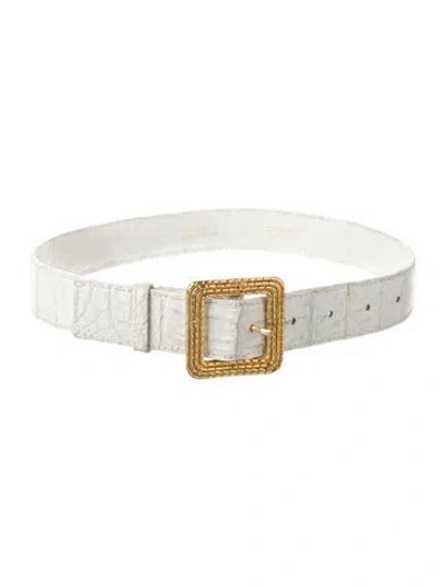 Pre-owned Chanel Vintage Crocodile Waist Belt In White