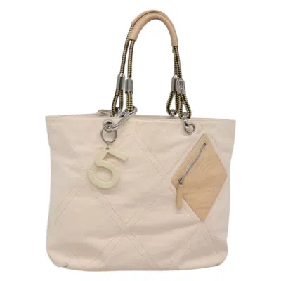 Pre-owned Chanel Vintage Cruise Line No.5 Tote Quilted Canvas Canvas Bag () In White