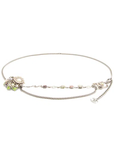 Pre-owned Chanel Vintage Crystal Pearl Chain Flower Belt, Size 34in (authentic Pre-loved)