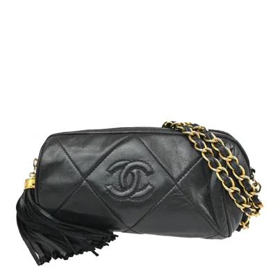 Pre-owned Chanel Vintage Diamond Cc Barrel Bag Quilted Leather Leather Shoulder Bag Bag () In Black