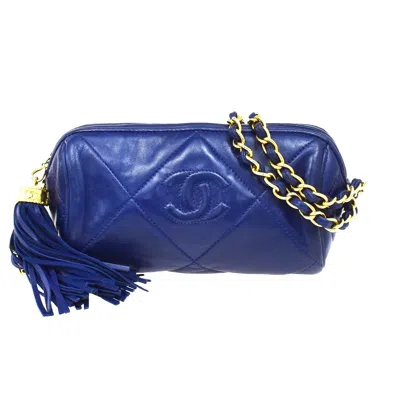 Pre-owned Chanel Vintage Diamond Cc Barrel Bag Quilted Leather Leather Shoulder Bag Bag () In Blue