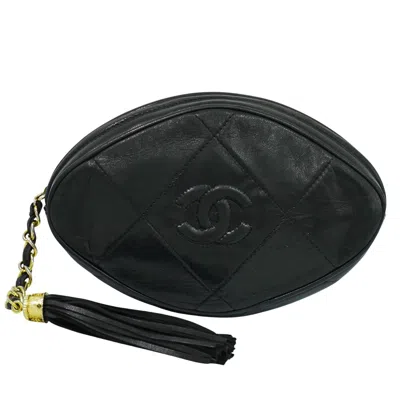 Pre-owned Chanel Vintage Diamond Cc Tassel Clutch Quilted Lambskin Leather Bag () In Black