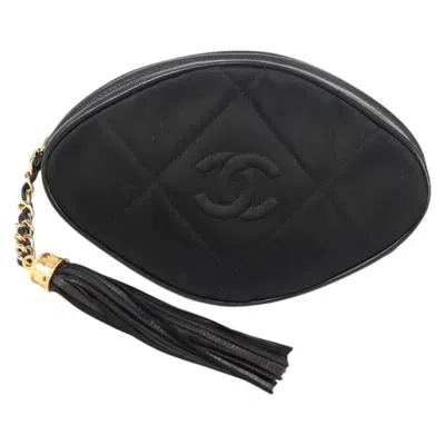 Pre-owned Chanel Vintage Diamond Cc Tassel Clutch Quilted Satin Satin Bag () In Black