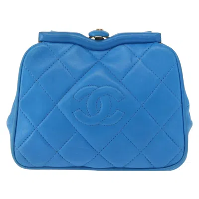 Pre-owned Chanel Vintage Diamond Cc Tassel Waist Bag Quilted Lambskin Blue Leather Clutche & Pouche Bag (pre-o