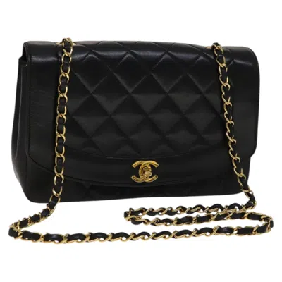 Pre-owned Chanel Vintage Diana Flap Bag Quilted Lambskin Leather Shoulder Bag Bag () In Black