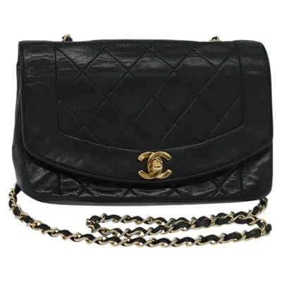 Pre-owned Chanel Vintage Diana Flap Bag Quilted Lambskin Leather Shoulder Bag Bag () In Black