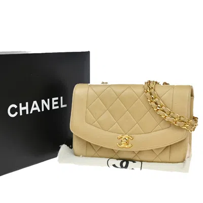 Pre-owned Chanel Vintage Diana Flap Bag Quilted Lambskin Leather Shoulder Bag Bag () In Sand