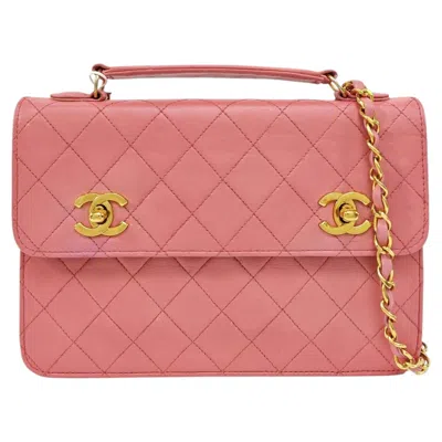 Pre-owned Chanel Vintage Double Cc Turnlock Small Pink Lambskin Leather 2way Shoulder Bag
