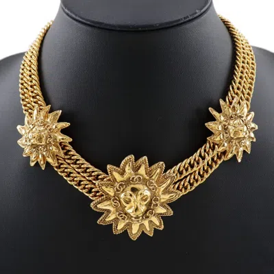 Pre-owned Chanel Vintage Double Chain Leo Lion Sun Necklace Metal _plated Jewelry () In Gold