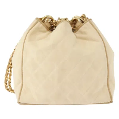 Pre-owned Chanel Vintage Drawstring Chain Bucket Bag Quilted Canvas Canvas Shoulder Bag Bag () In Sand
