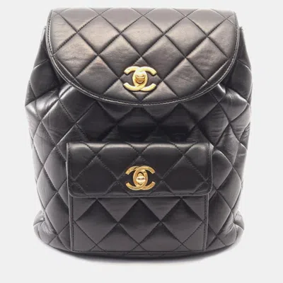 Pre-owned Chanel Vintage Duma Medium Black Lambskin Leather Backpack Bag