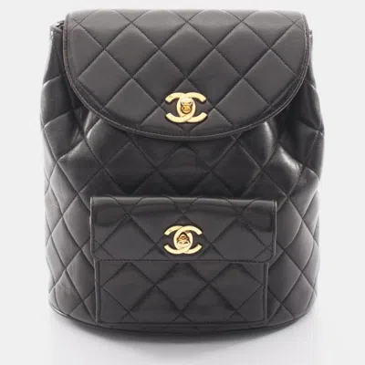 Pre-owned Chanel Vintage Duma Medium Black Lambskin Leather Backpack Bag