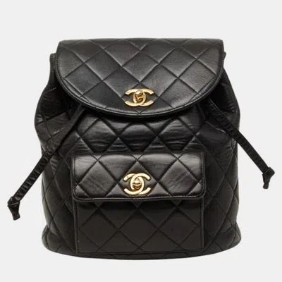 Pre-owned Chanel Vintage Duma Medium Black Lambskin Leather Backpack Bag