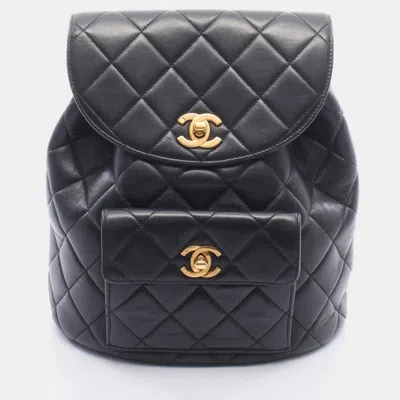Pre-owned Chanel Vintage Duma Medium Black Lambskin Leather Backpack Bag