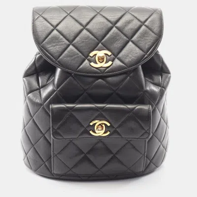 Pre-owned Chanel Vintage Duma Small Black Lambskin Leather Backpack Bag