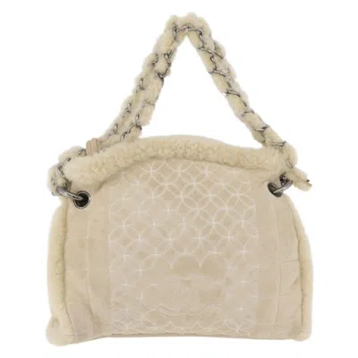 Pre-owned Chanel Vintage Embroidered Cc Chain Tote Quilted Suede And Shearling Silver Canvas Tote Bag Bag (pre