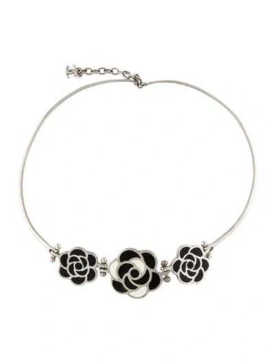 Pre-owned Chanel Vintage Enamel Camellia Choker Necklace, 12" In Multi