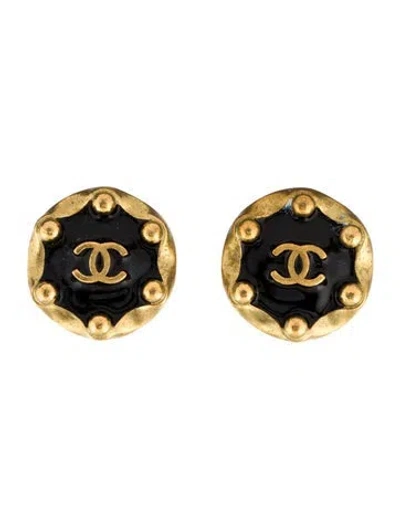 Pre-owned Chanel Vintage Enamel Cc Clip-on Earrings In Black
