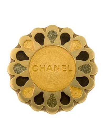 Pre-owned Chanel Vintage Enamel Logo Pendant Brooch In Multi