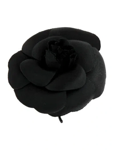 Pre-owned Chanel Vintage Fabric Camellia Flower Brooch Pin In Black