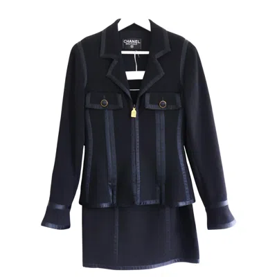 Pre-owned Chanel Vintage Fall 1991 Black Wool Skirt Suit By Karl Lagerfeld, Fr38