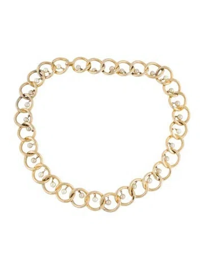 Pre-owned Chanel Vintage Faux Pearl Accents Chain-link Belt In Gold