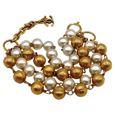 Pre-owned Chanel Vintage Faux Pearl And Gold Tone Bead Multi-strand Bracelet