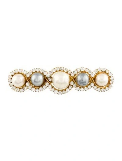 Pre-owned Chanel Vintage Faux Pearl & Strass Bar Brooch In Transparent