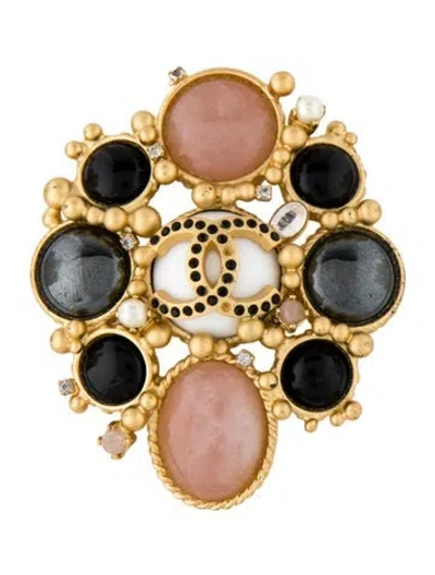 Pre-owned Chanel Vintage Faux Pearl & Strass Cc Brooch In Multi