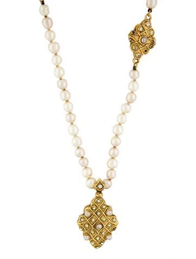 Pre-owned Chanel Vintage Faux Pearl & Strass Pendant Necklace, 30.25" In Multi