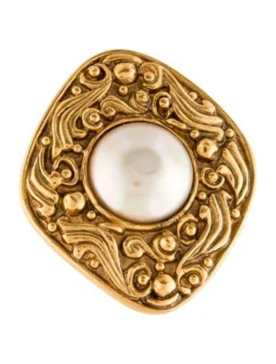 Pre-owned Chanel Vintage Faux Pearl Brooch In Multi