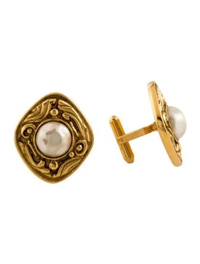 Pre-owned Chanel Vintage Faux Pearl Cufflinks In Multi