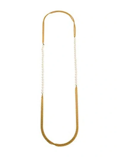 Pre-owned Chanel Vintage Faux Pearl Double Strand Necklace, 47.5" In Multi
