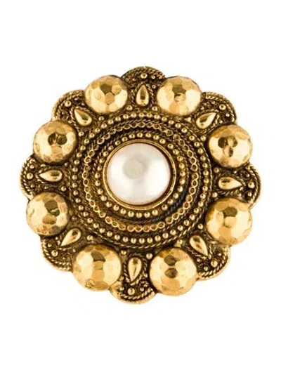 Pre-owned Chanel Vintage Faux Pearl Medallion Brooch In Multi