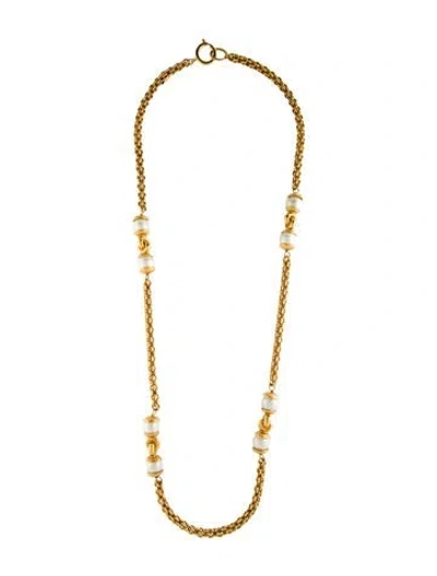 Pre-owned Chanel Vintage Faux Pearl Station Necklace, 36" In White