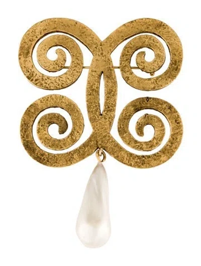 Pre-owned Chanel Vintage Faux Pearl Swirl Brooch In Multi