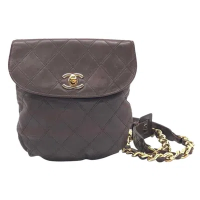 Pre-owned Chanel Vintage Flap Belt Bag Mini Dark Brown Lambskin Leather Gold-tone Hardware