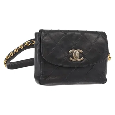 Pre-owned Chanel Vintage Flap Waist Bag Leather Leather Clutche & Pouche Bag () In Black