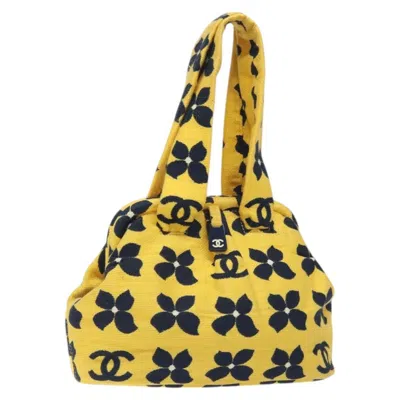 Pre-owned Chanel Vintage Frame Shoulder Bag Printed Canvas Cotton Bag () In Yellow