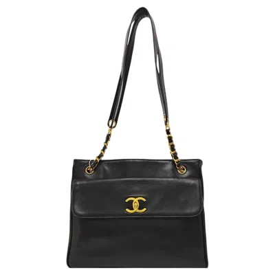 Pre-owned Chanel Vintage Front Pocket Tote Chocolate Brown Leather Double Gold Chain