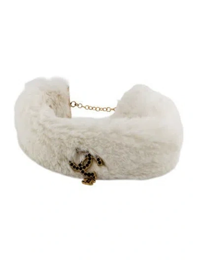 Pre-owned Chanel Vintage Fur & Strass Cc Choker, 15" In Multi