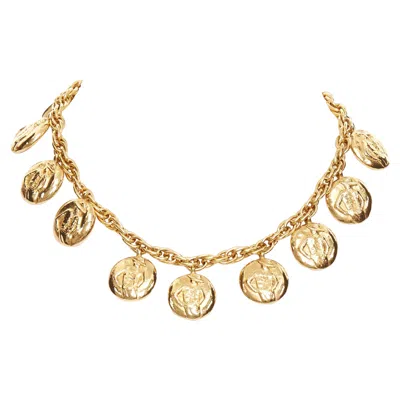 Pre-owned Chanel Vintage G Tone Coco Mademoiselle Medallion Chain Princess Necklace In Gold