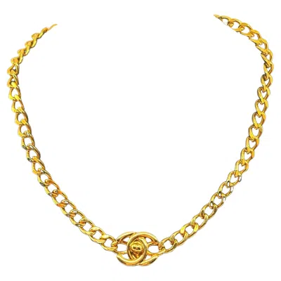 Pre-owned Chanel Vintage Gold Cc Turn Lock Chain Choker Necklace In Multi