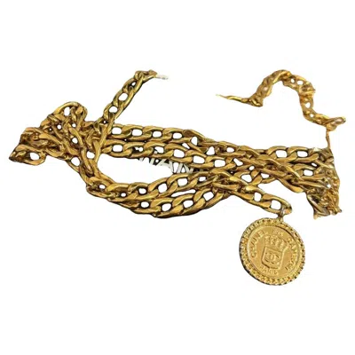 Pre-owned Chanel Vintage Gold Coin Cc Rue Cambon Paris Multistrand Chain Belt In Brown