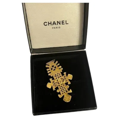 Pre-owned Chanel Vintage Gold Cross Brooch In Multiple